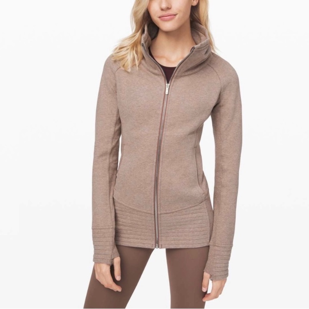 lululemon radiant II jacket in heathered spanish oak (rose pink)